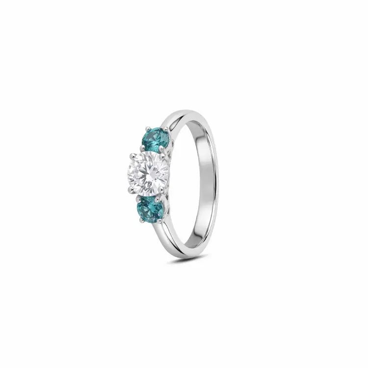 Aqua Three Stone Silver Ring - My Store