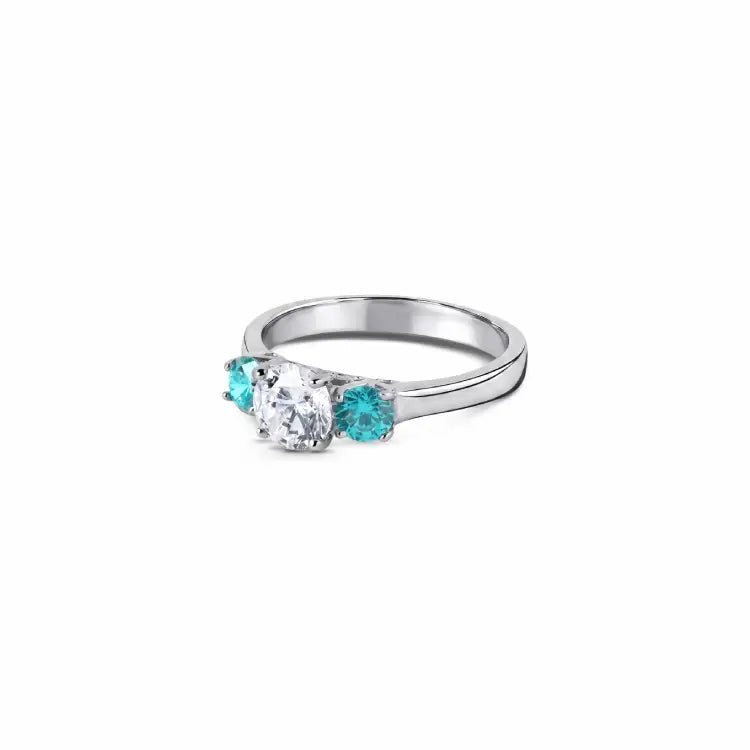Aqua Three Stone Silver Ring - My Store