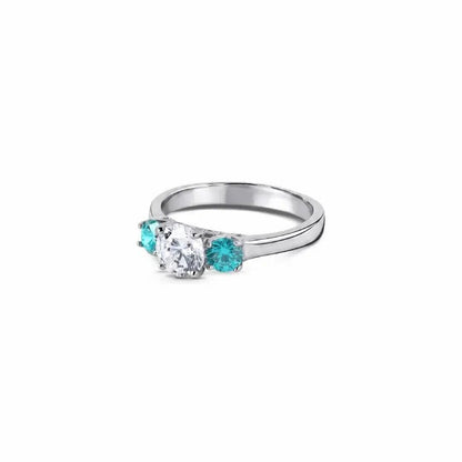 Aqua Three Stone Silver Ring - My Store