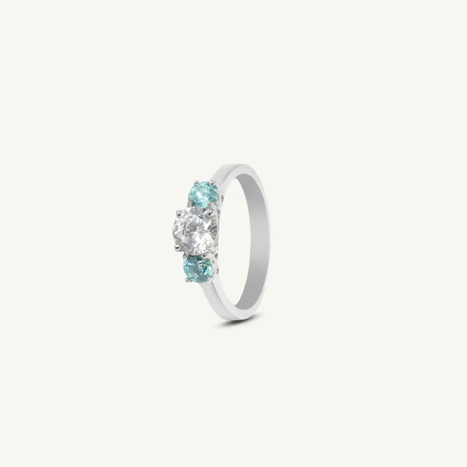 Aqua Three Stone Silver Ring - My Store