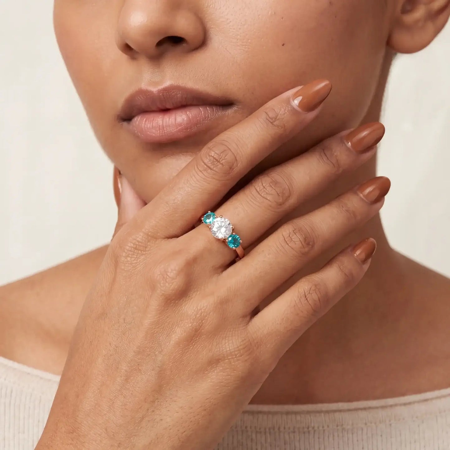 Aqua Three Stone Silver Ring - My Store