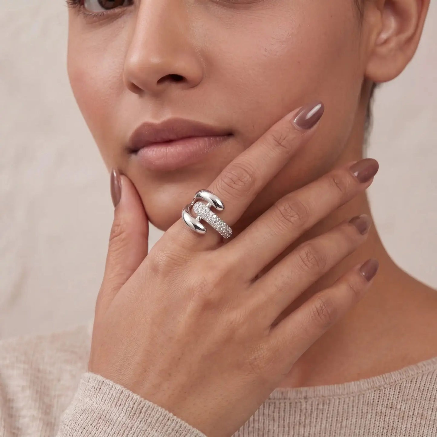 Dual Curve CZ Silver Ring - My Store