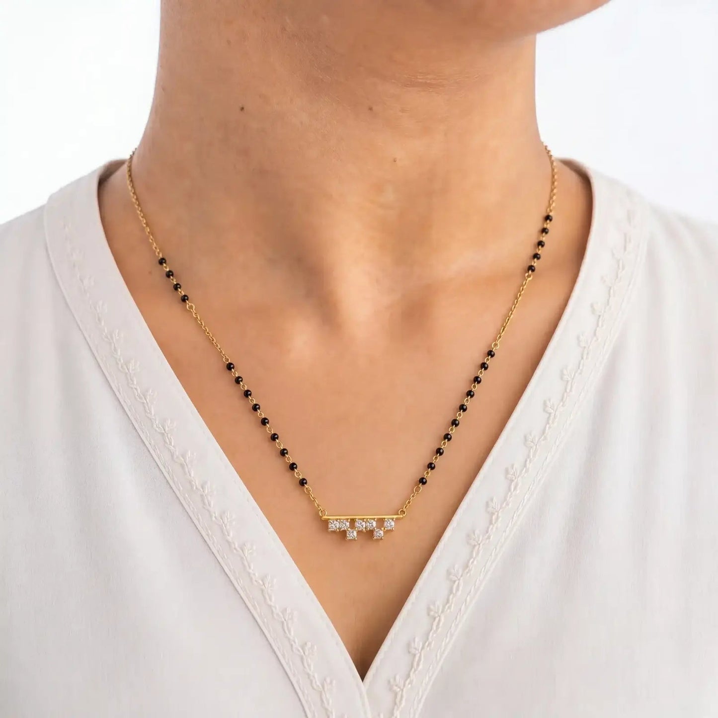 Linear Sparkle CZ Silver Mangalsutra - My Store