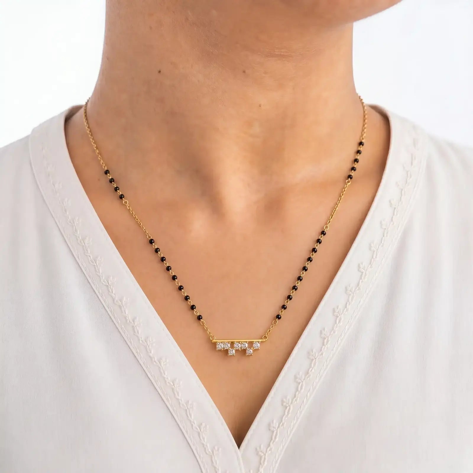 Linear Sparkle CZ Silver Mangalsutra - My Store