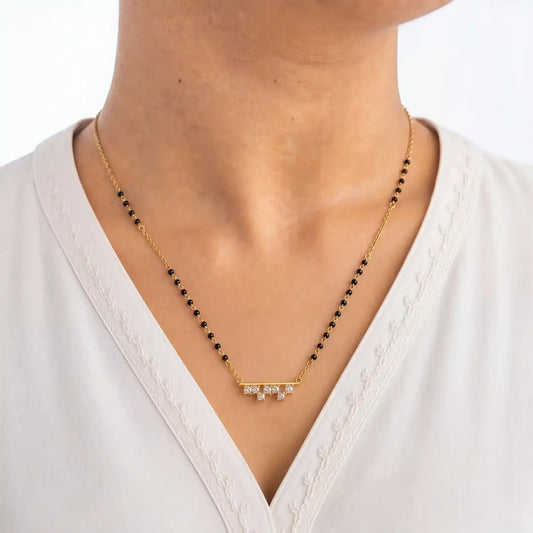 Linear Sparkle CZ Silver Mangalsutra - My Store