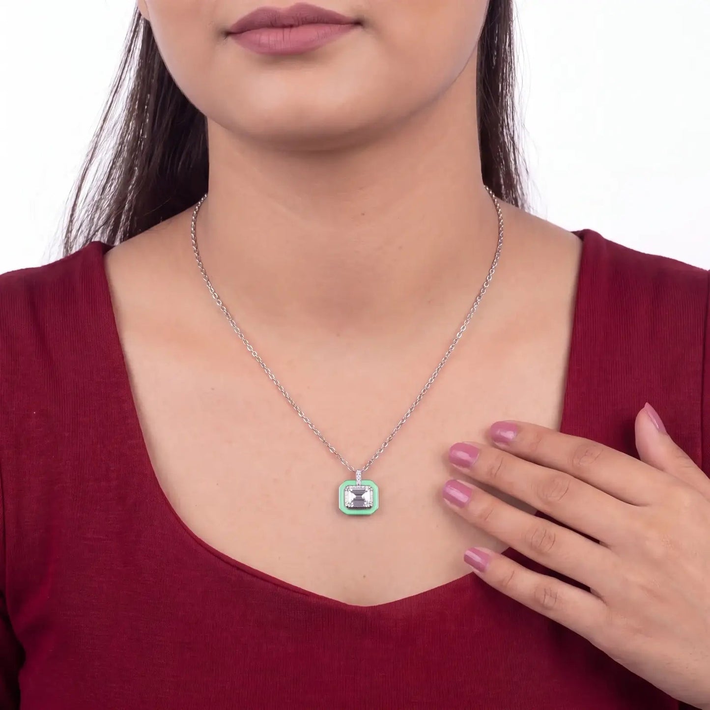 Lush Green Baguette Stone Necklace - My Store