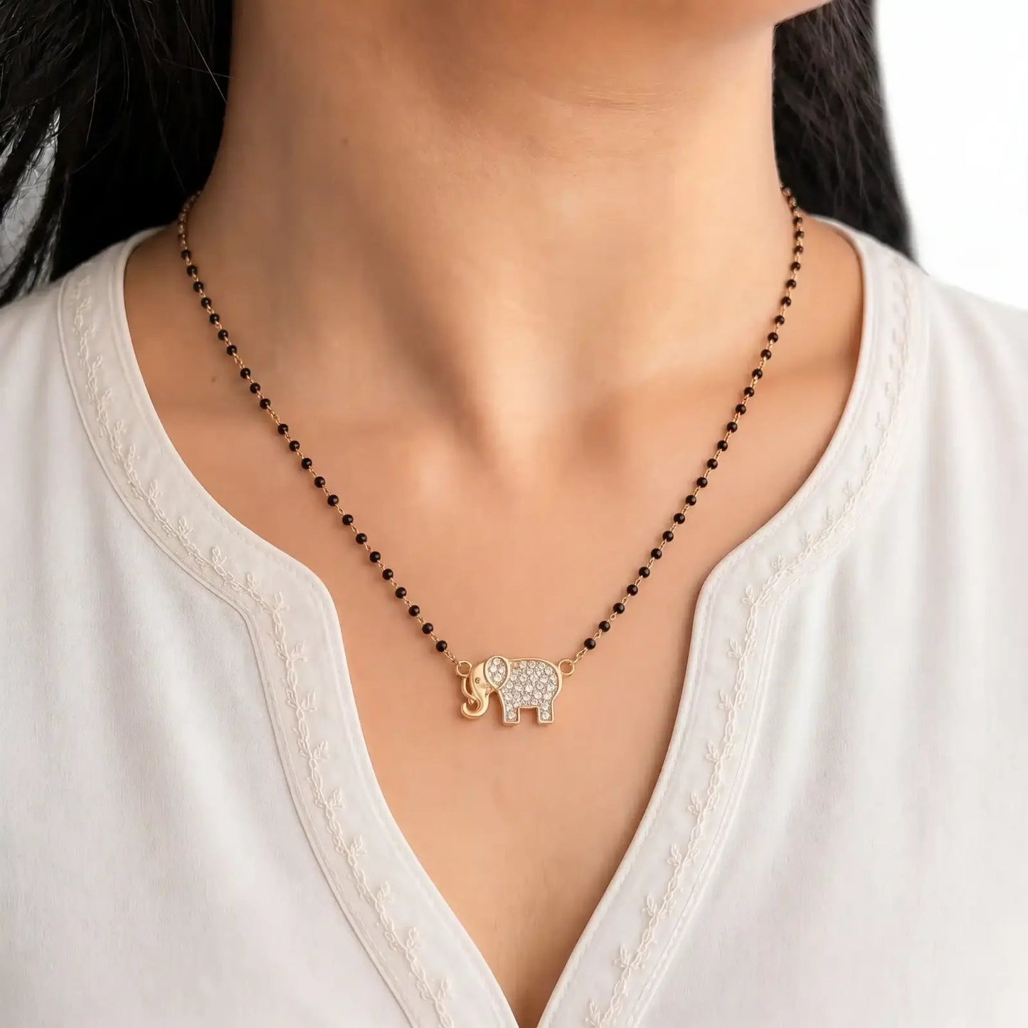 Rose Gold Elegant Elephant Silver Mangalsutra - My Store